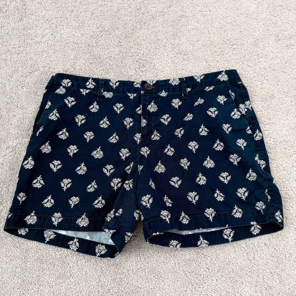 Old Navy Chino Shorts Womens 8 Navy Blue Floral Print Cotton Mid Rise 5" Inseam